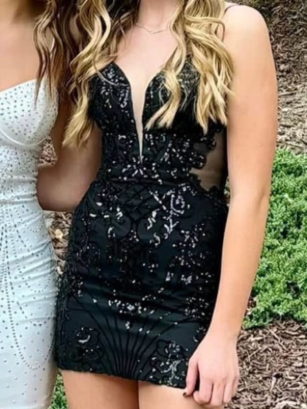 Black Sequin Lace Bodycon Dress - Women's Evening Dress